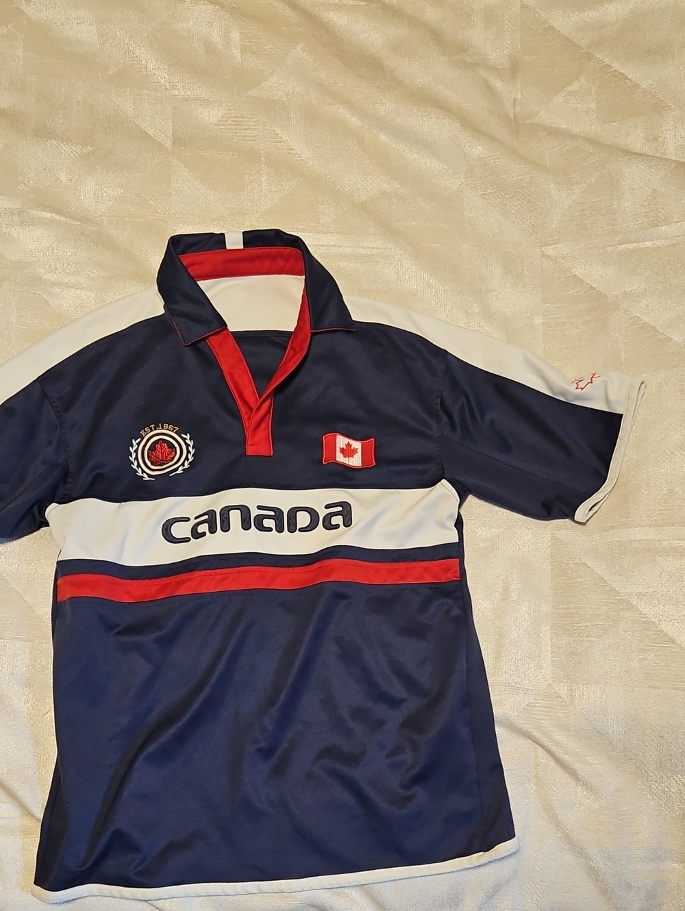 Navy Canada Short-Sleeve Rugby Shirt with Red & White Accents